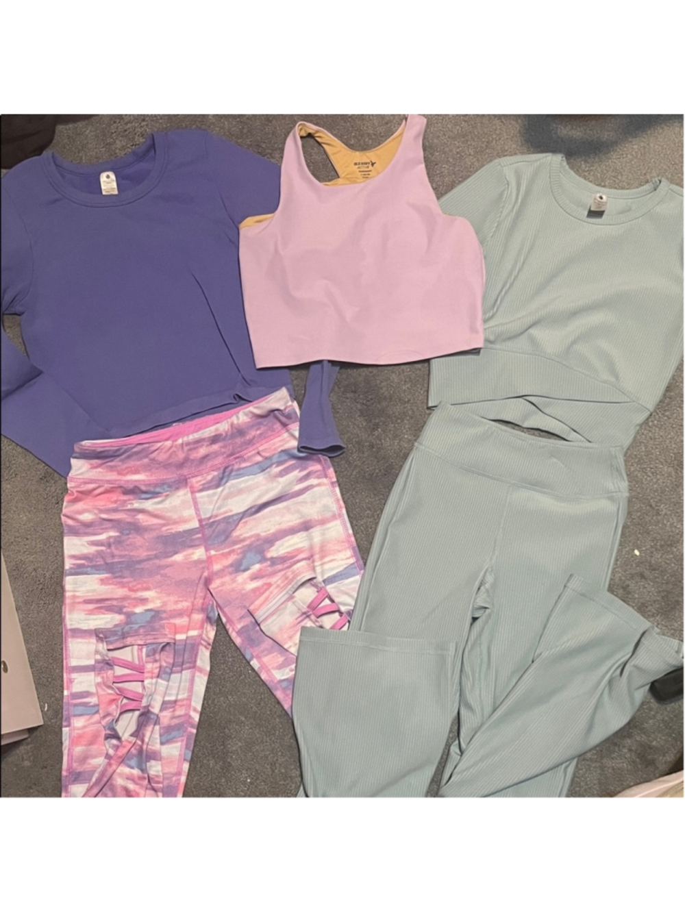 Girl’s 5 piece Activewear LOT Yogalicious Sets, 2 pants, 2 tops, 1 tank 12 EUC